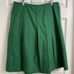 Talbots Green A-Line Skirt with Embroidery